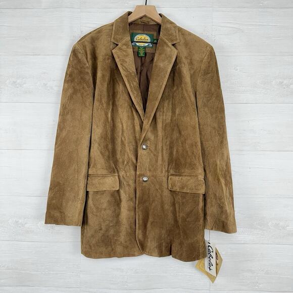 Cabela's Brown Leather Sport Coat Blazer Men 44 R Buffalo Nickel Buttons Suede - Picture 16 of 16